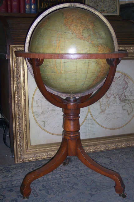 Vintage World Map Globe Astrology Wood Base Stand Antique Atlantic Ocean Gift 