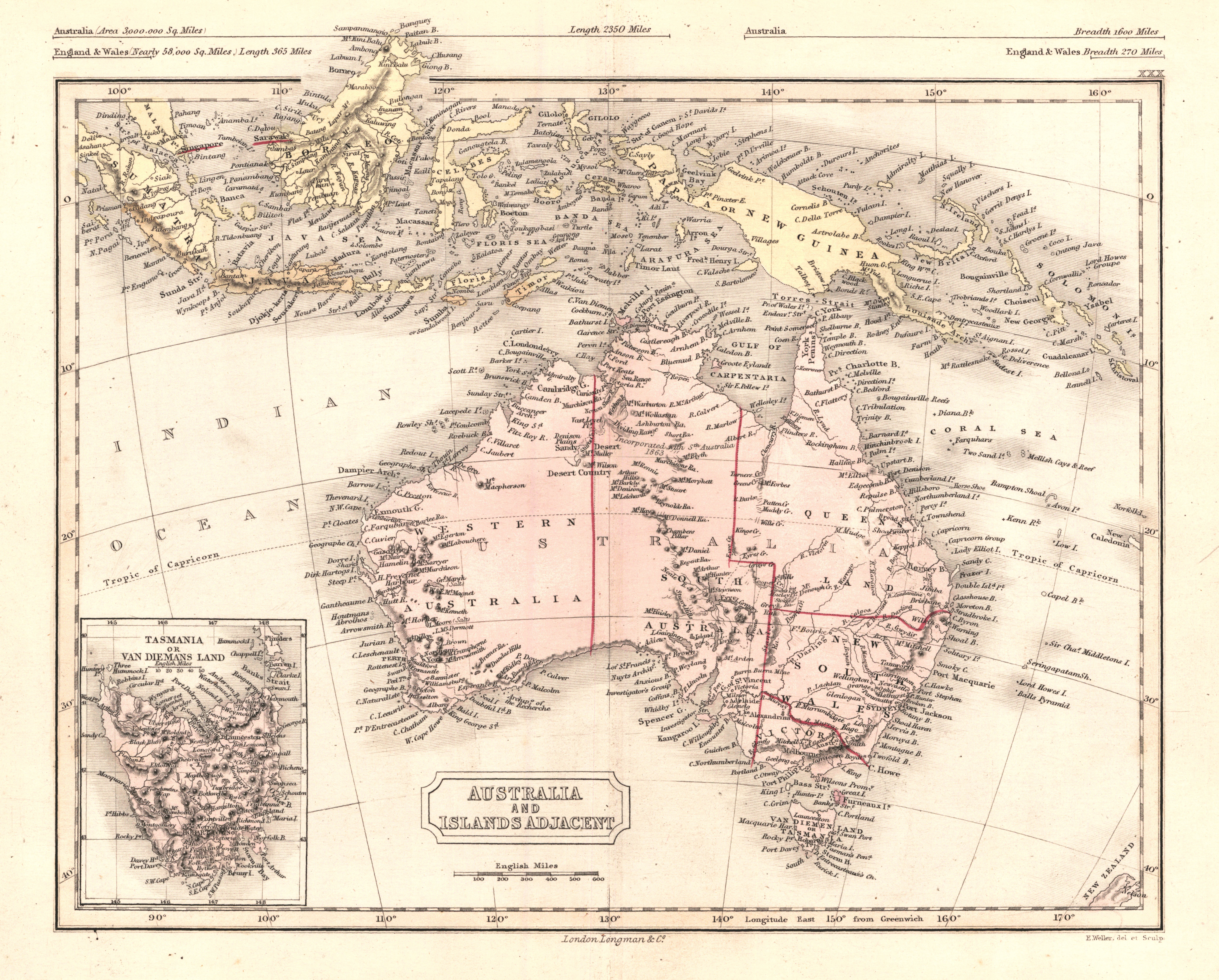 額装品 1851年 J.タリス ニューサウスウェールズ州 古地図