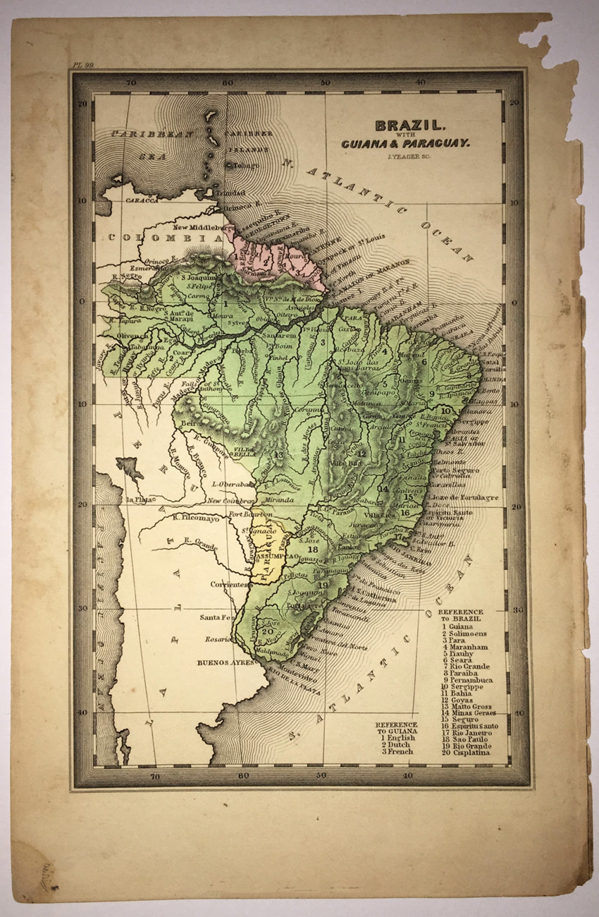Old Vintage Map of Brazil richly illustrated Tallis 1851 